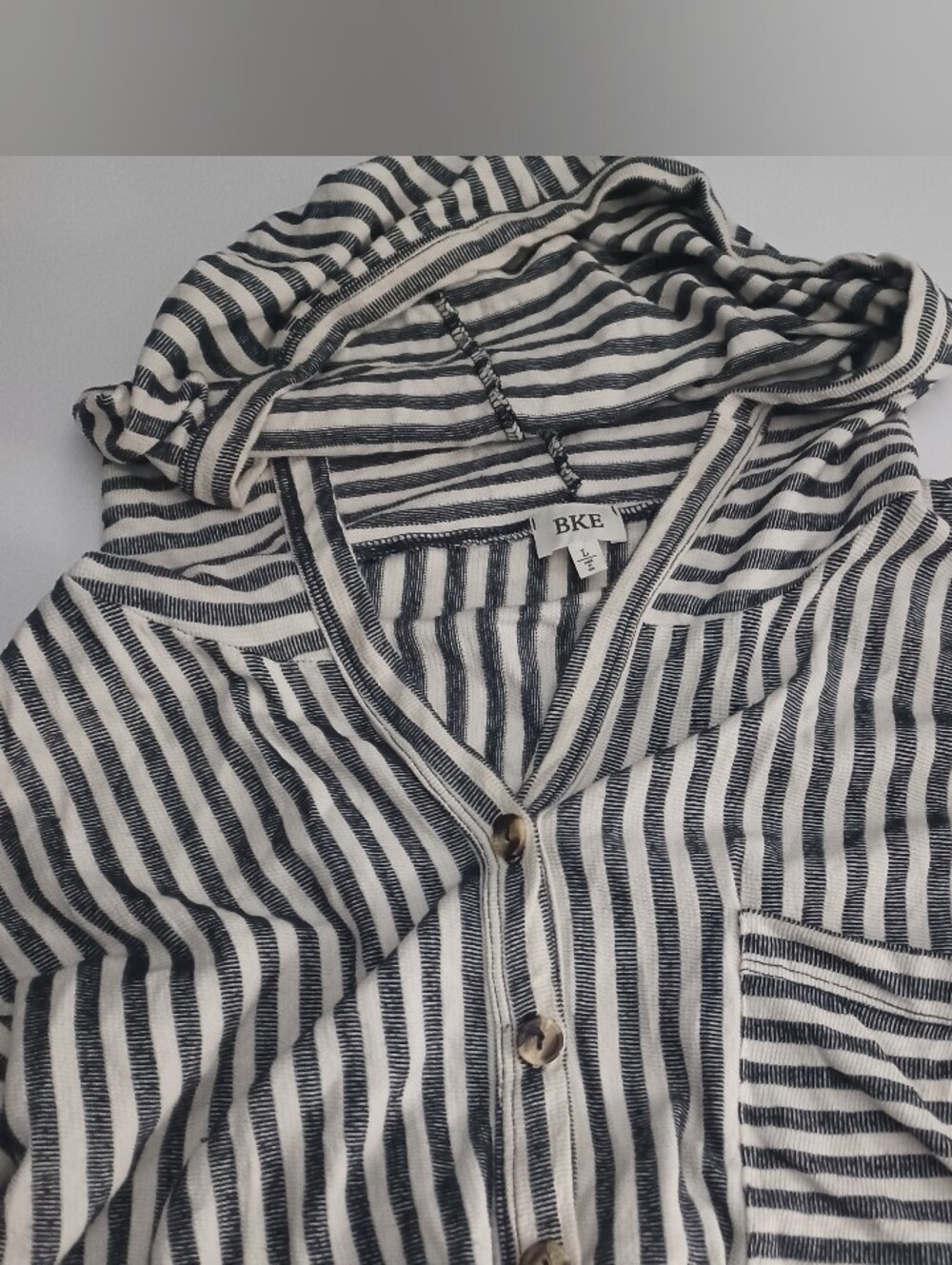 BKE Nautical Stripped Button Top Sz L Hooded